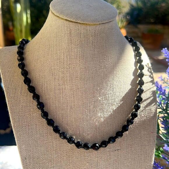 Vintage Signed Monet Black Faceted Lucite Bead Necklace 23” - Picture 1 of 7